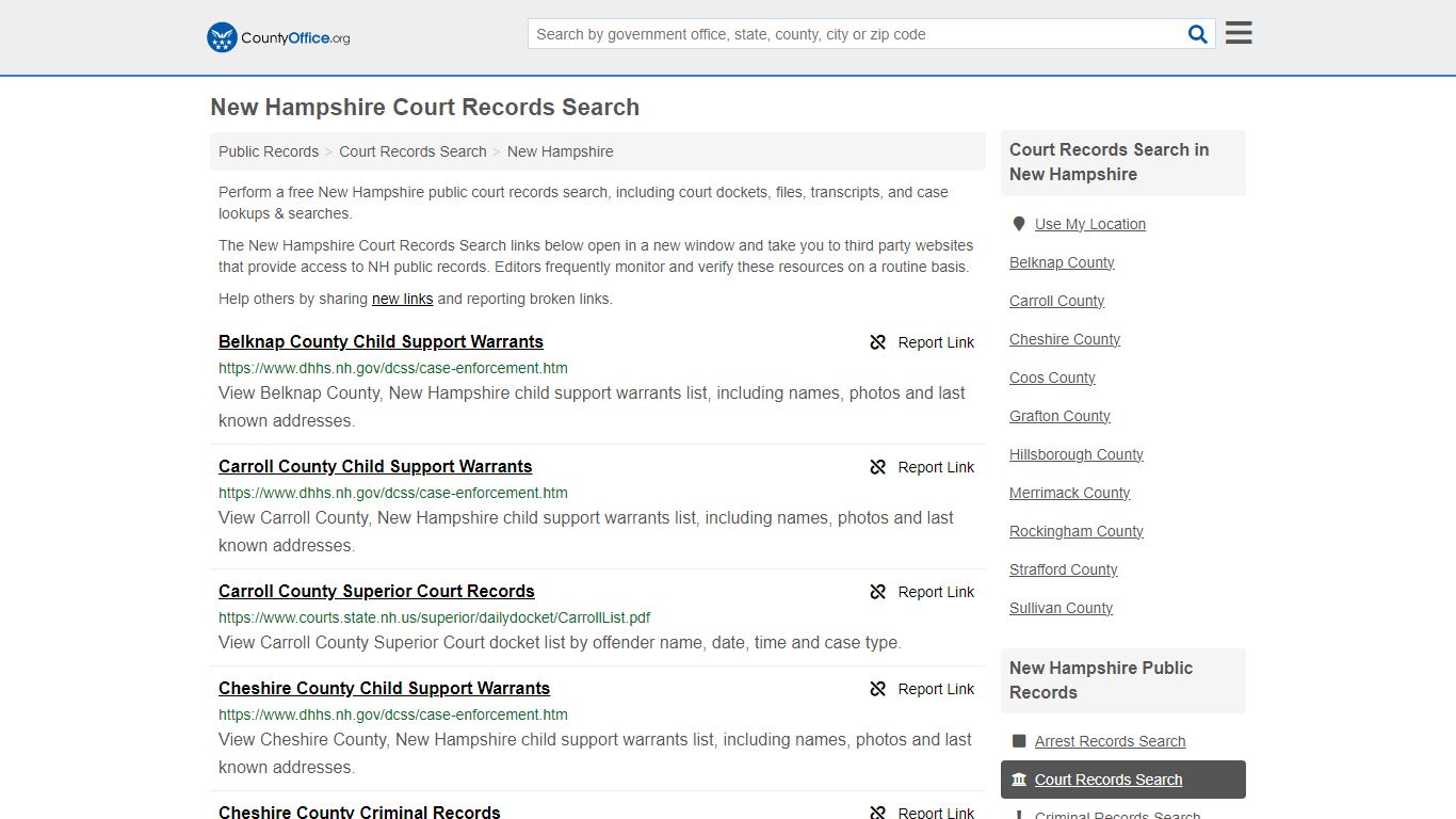 New Hampshire Court Records Search - County Office